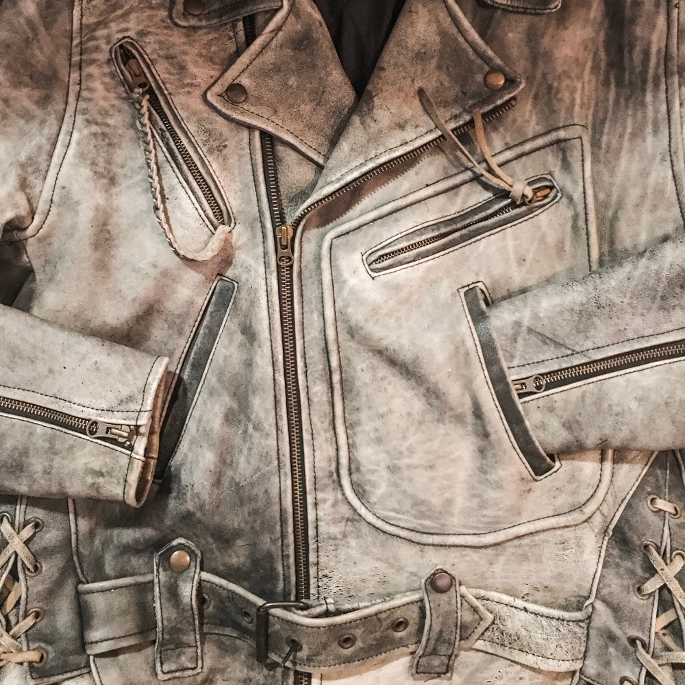 VINTAGE Men's Gray Leather Moto Jacket | Sz 44